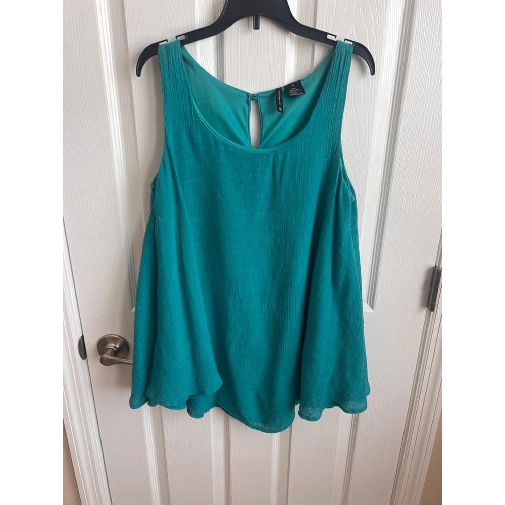 New Directions Teal Sleeveless Top Keyhole Back Flowy‎ Blouse Women's Medium